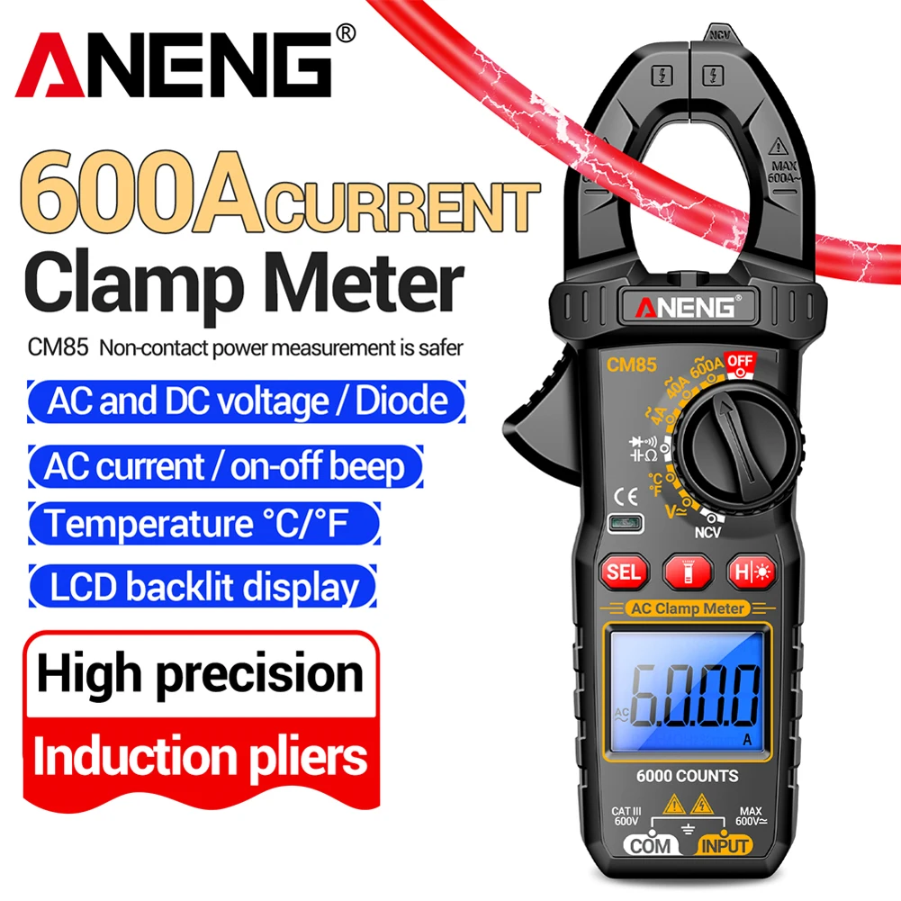 AC/DC Zangenmessgerät Überlastschutz Strom Spannung Diode Multimeter Professionelles 600A Digitalmultimeter Mess NCV Tester