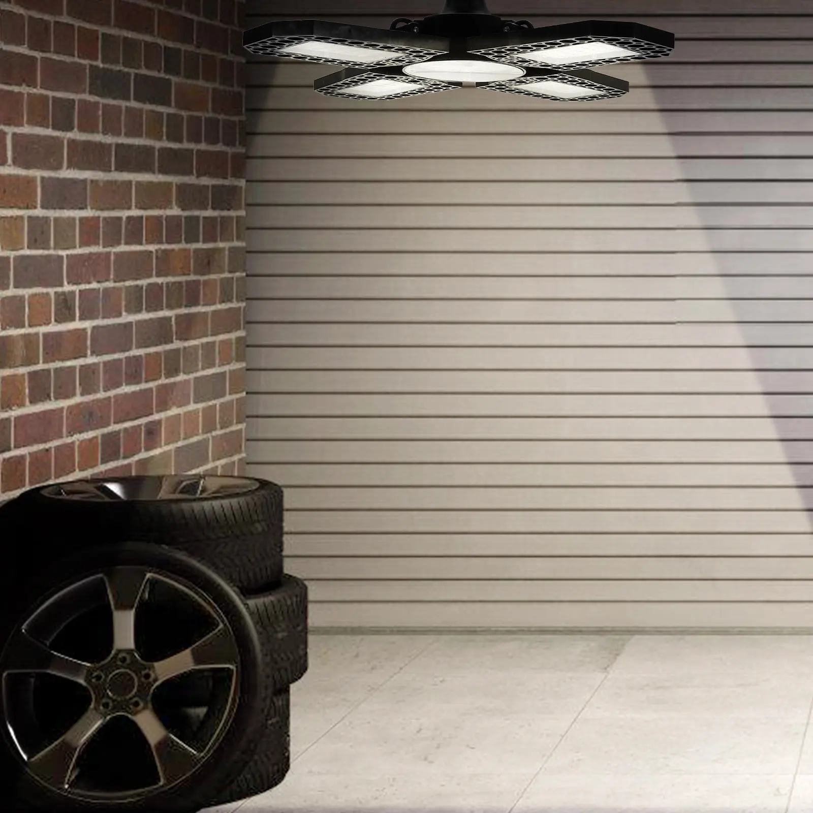 

1 шт. 100 Вт 4-панельный регулируемый светодиодный светильник для гаража, склада, подвала, мастерской, двора, энергоэффективный, складной потолочный светильник