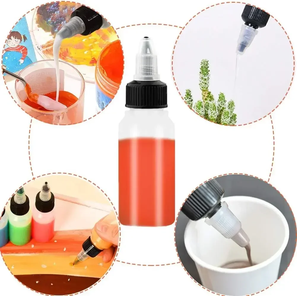 Botellas de plástico con gotero para pintura líquida, 5 piezas, 10ML-120ML, tapón giratorio, dispensador de tinta, aplicador de pegamento