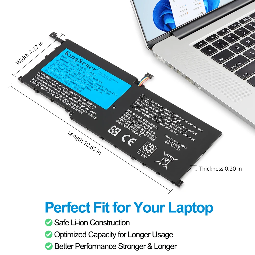 KingSener 01AV409 01AV439 01AV410 01AV438 56WH Akku für Lenovo ThinkPad Carbon 4. Generation, für X1 Yoga 1. und 2. Generation. – Detail 4