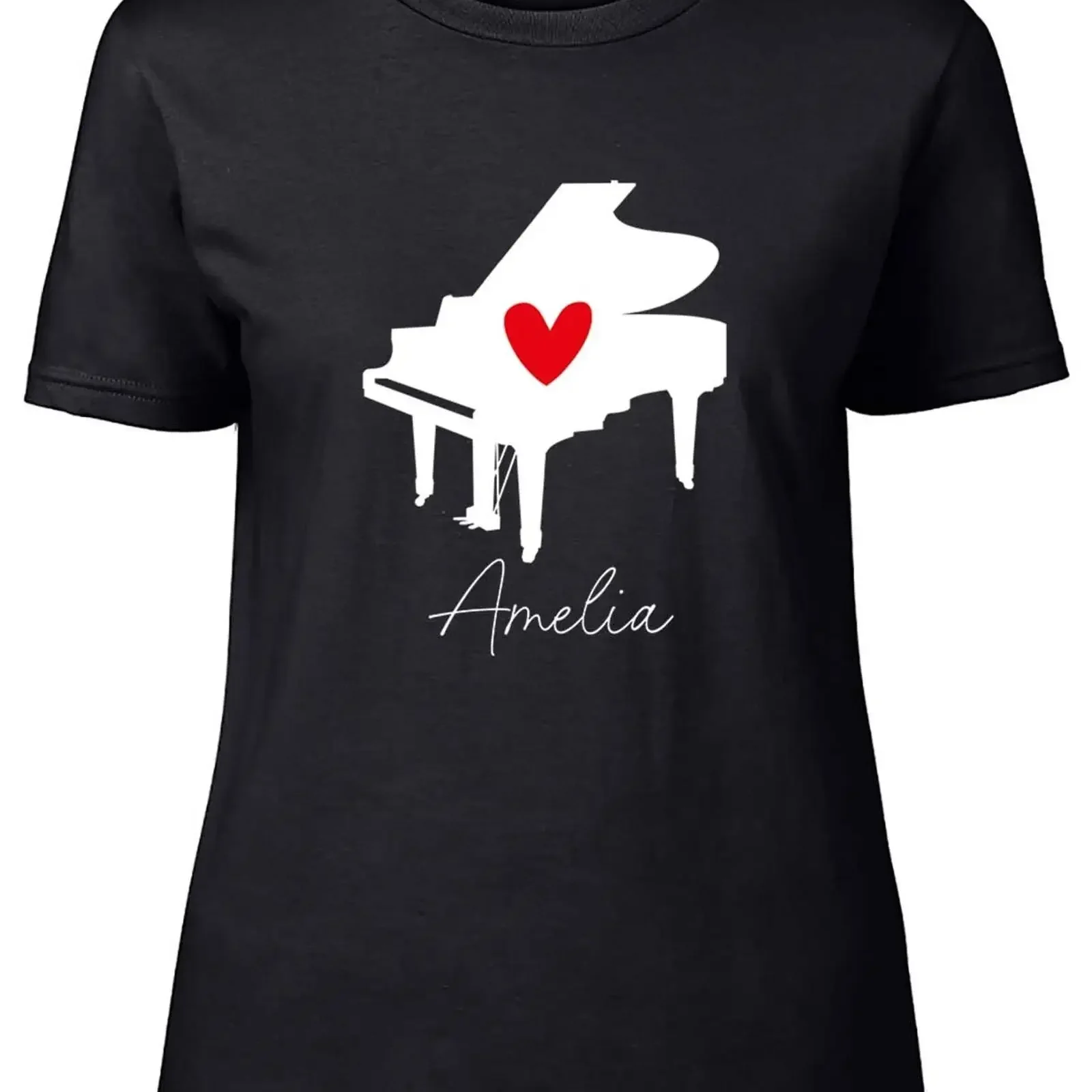 Personalisiertes Love Piano Damen T Shirt beliebiger Name rot Herz Geschenk vintage Washed Breathable graphic Stretched Soft