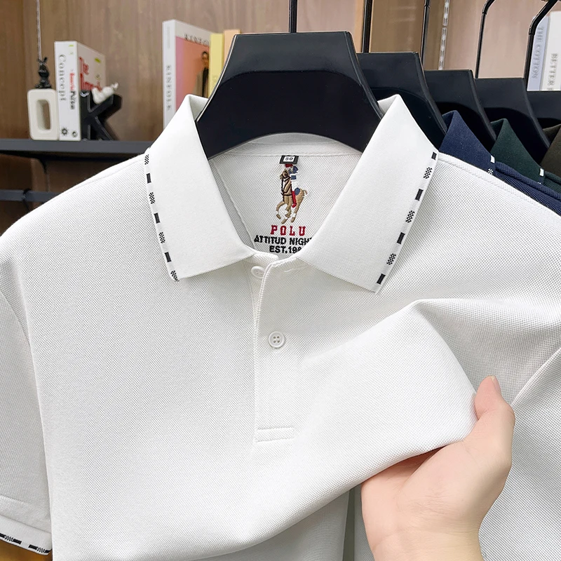 Designer brand silk cotton short sleeve polo shirt fashion Paul Pony embroidery men's T-shirt summer Korean casual comfort top