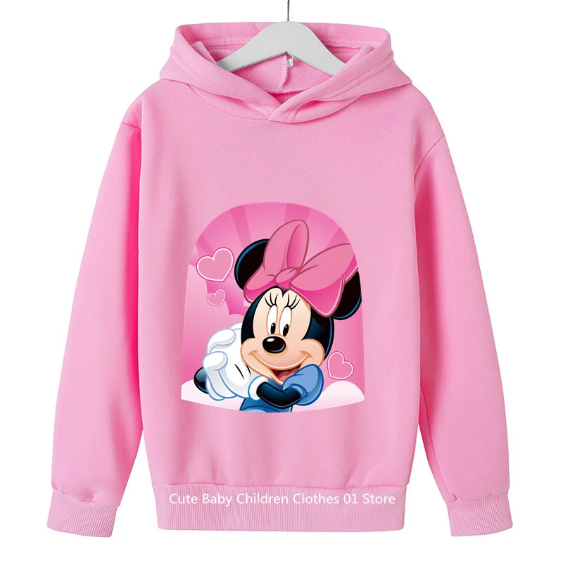 2024 New Cotton Kids Student Hoodie Fashion Casual Girls Top Hoodie Cute Cartoon Mickey Mouse Print Flowery Hoodie For Teenagers