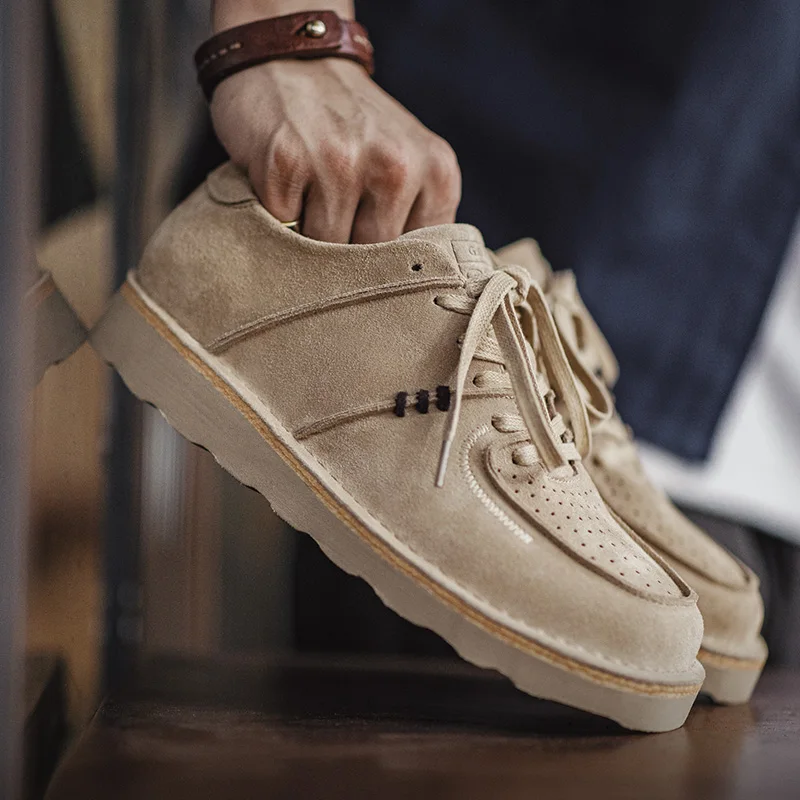 

Maden Men's Retro Lace-Up Round Toe Casual Sneakers Cow Suede Work Shoes Chunky Platform Sole Leather Breathable Skate Shoes