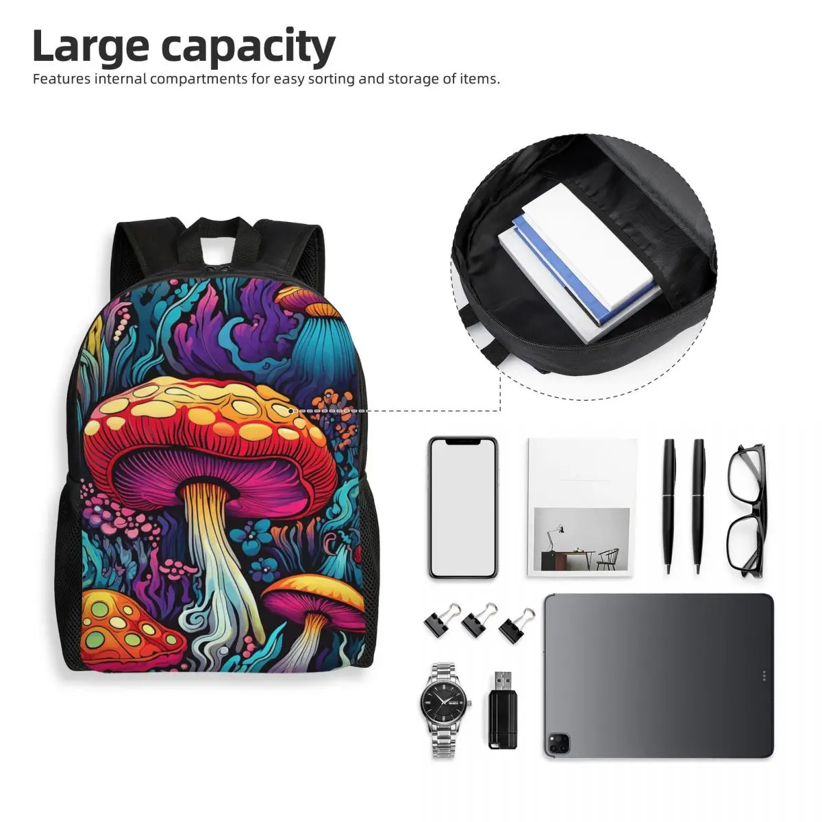 Acid Trippy Weird Psychedelic Mushroom Backpack Student Boys Girls BookBag School Bag Computer Shoulder Bags