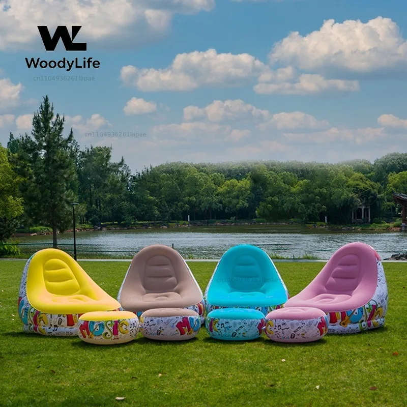 Outdoor inflatable sofa chair portable camping Internet celebrity thickened flocking lazy sofa bedroom home leisure folding bed
