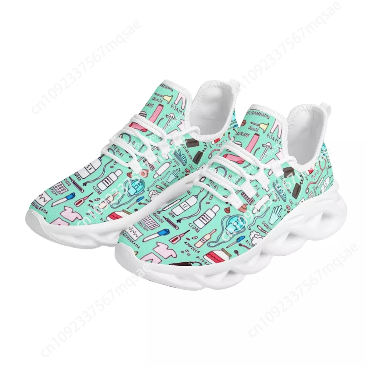 

Cartoon Hospital Medical Equipment Printed Vulcanized Shoes Lightweight Breathable Sneakers Doctor Nurse Fashion Lace Up Shoes