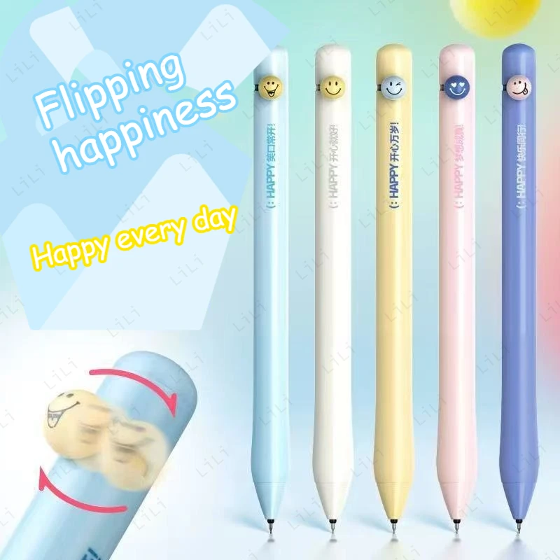 

Student Fun Smiling Face Flip Pen 0.5mm Black Ink Scalable Neutral Pen Fun Student Stationery Office Stationery