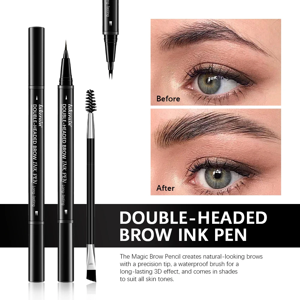 5 Colors Double-headed Brow Ink Eyebrow Pen 2 Fork Eyebrow Pencil Waterproof Liquid Eyebrow Pencil Long Lasting Women Cosmetics