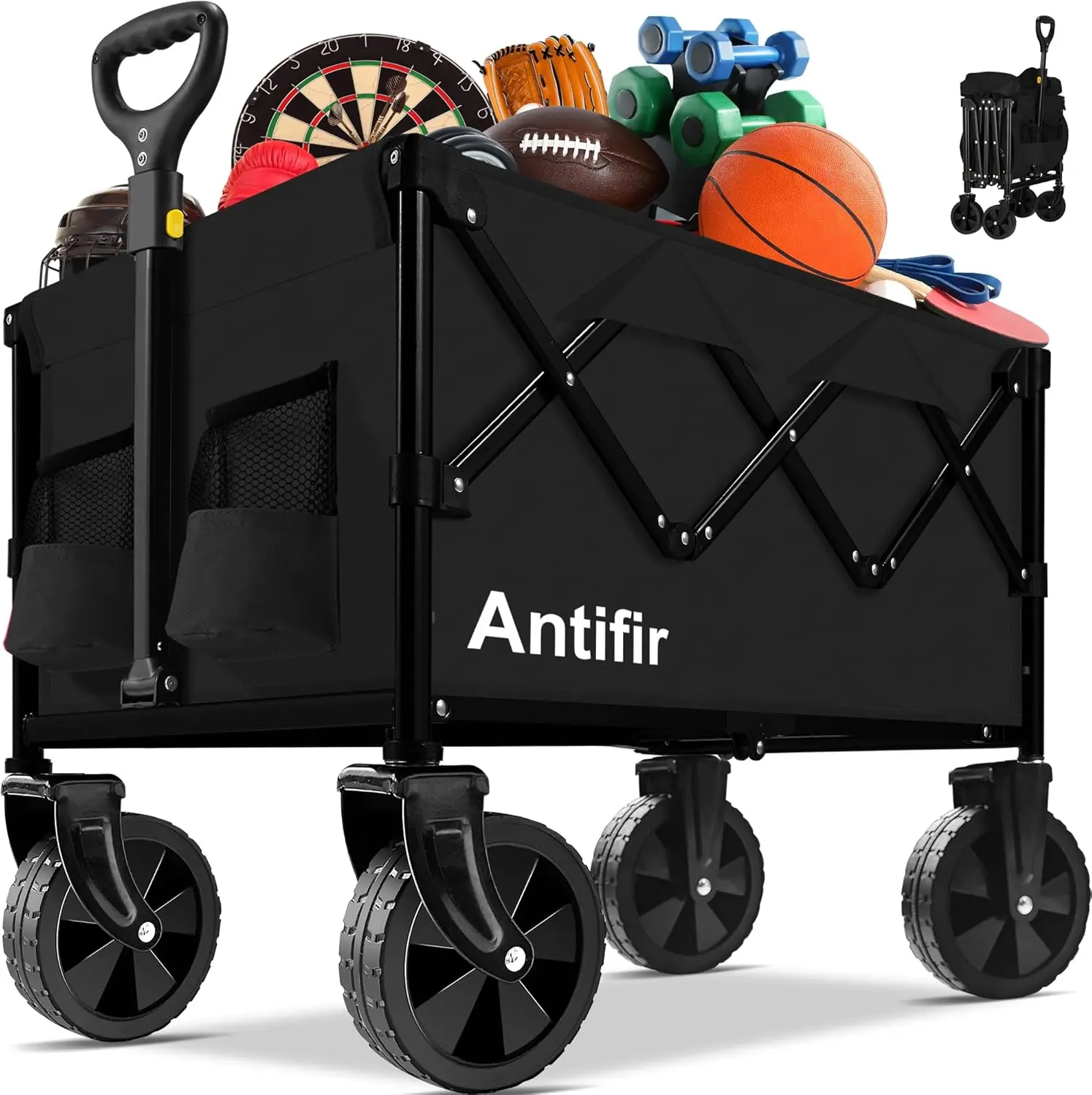 

Collapsible Folding Wagon Cart, Portable Garden Wagon All Terrain with Large Capacity, Heavy Duty Foldable Utility Wagon Cart