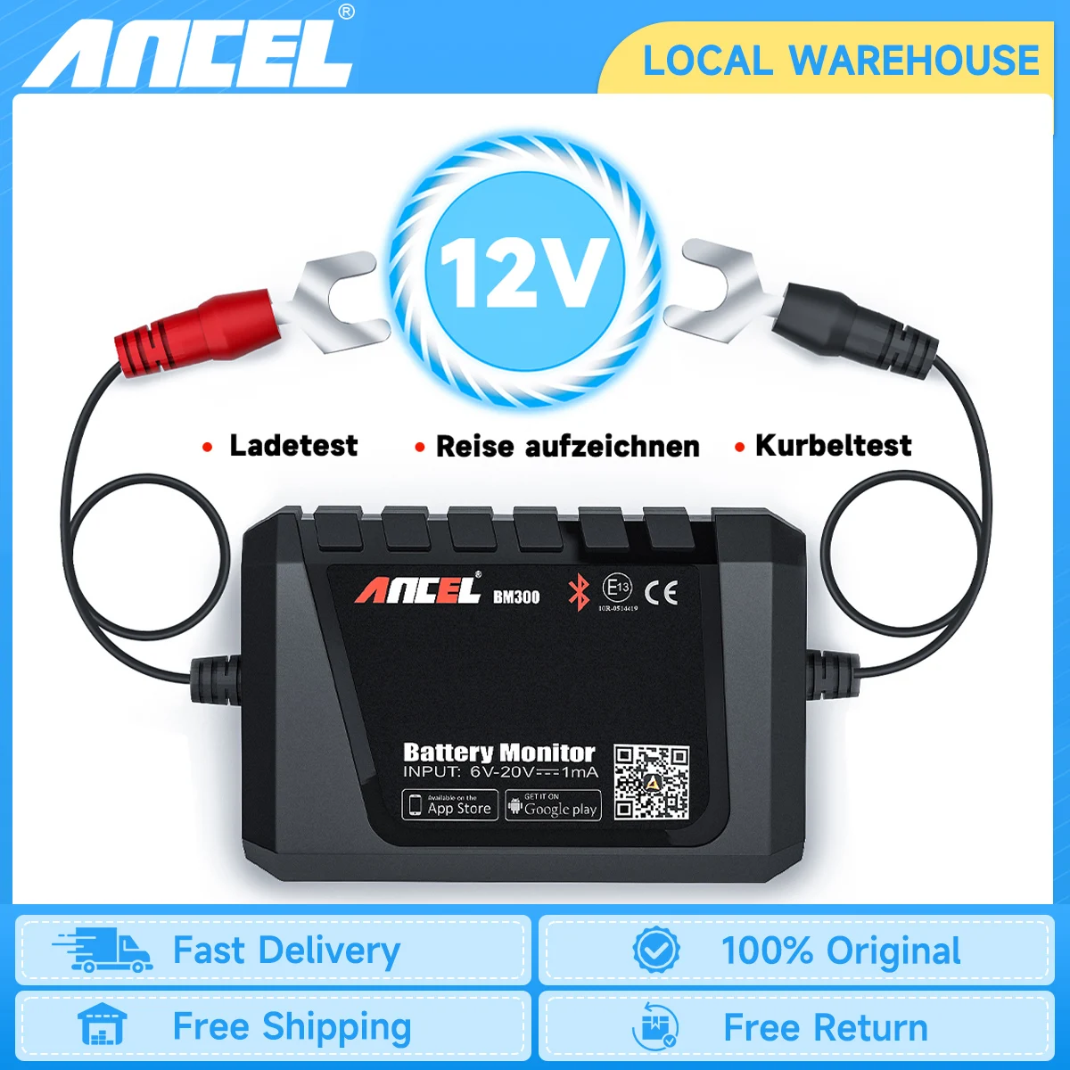 

ANCEL BM300 12V Battery Tester Bluetooth Car Electric Circuit Cranking Test Android ISO Diagnostic Tool Voltage Test Analyzer