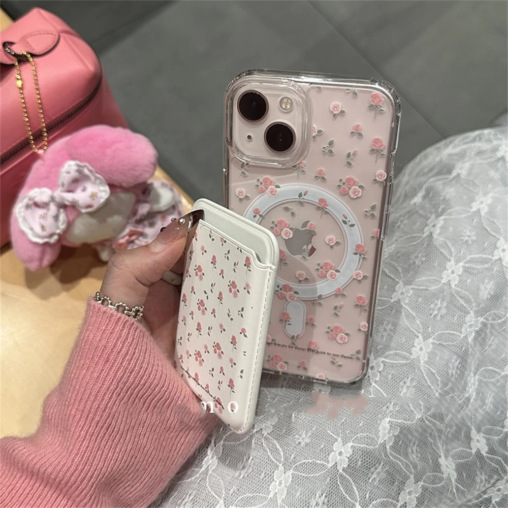 Korean Clear Floral For Magsafe Wireless Charge Phone Case For iPhone 16 15 14 13 12 11 Pro Max Xr Xs Max Cases Accessorie Cover