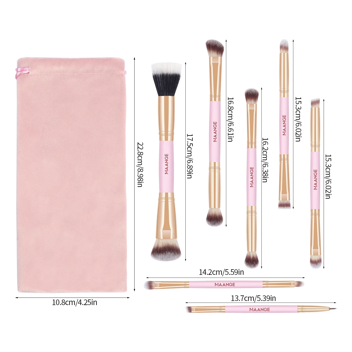 MAANGE 7 teile/satz Make-Up Pinsel mit Tasche Doppel Kopf Foundation Concealer Pinsel Lidschatten Eyeliner Pinsel Haut-freundliche Make-Up-Tools