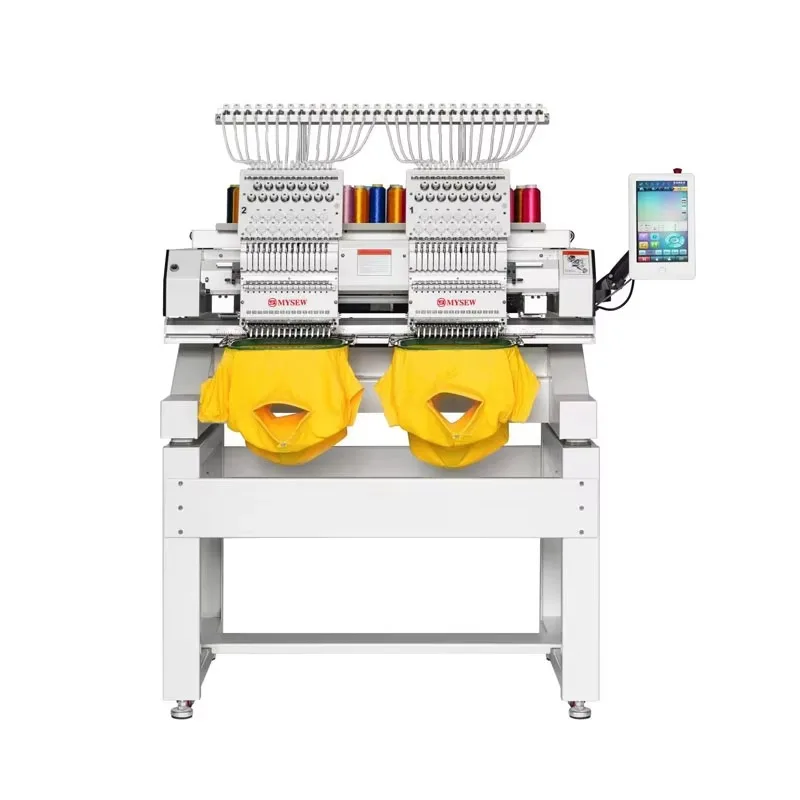 MBC-1202/1502 عالية السرعة التلقائي مزدوج الرأس 15 موضوع 2 رئيس قبعة تي شيرت آلة التطريز الصناعية المحوسبة للبيع