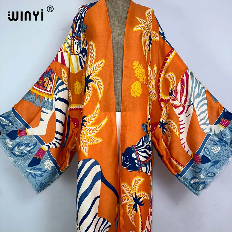 WINYI kimono Africa letnia plażowe stroje kąpielowe z nadrukiem boho elegancki kardigan seksowna wakacyjna sukienka na plażę