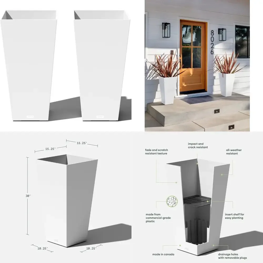 

Indoor/Outdoor White Taper Planters Set of 2, 30 Inch, Versatile Resin Material for Home and Garden Decor