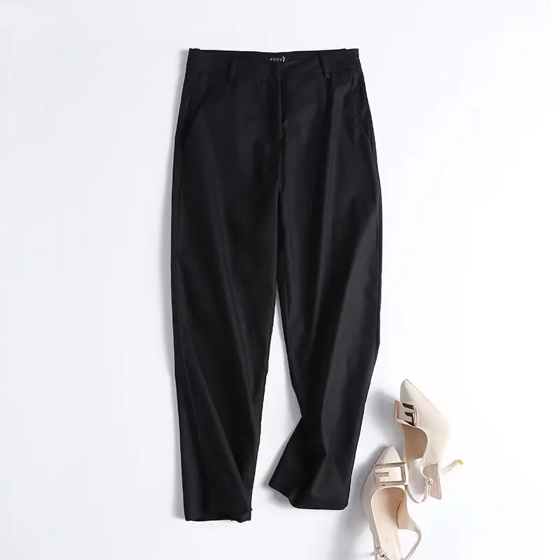 Damskie spodnie z wysokim stanem, proste nogawki, bawełniane, codzienne, na wiosnę i lato, nowe, wyszczuplające, wygodne, w stylu streetwear.