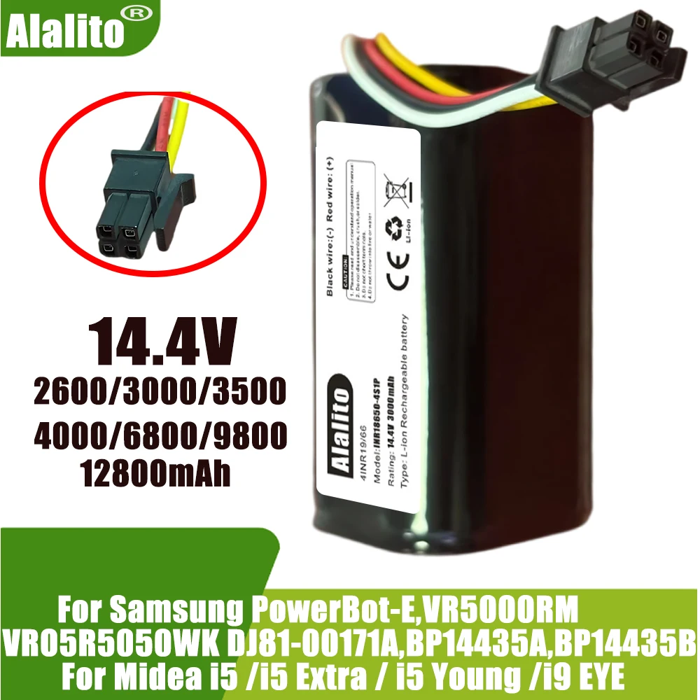 

14.4v 14.8v 12800mAh Rechargeable Battery For Midea Robot Vacuum Cleaner i5Extra.i5 Young.i9 EYE.M3.M3J.K30.K50.M7.i50Pro