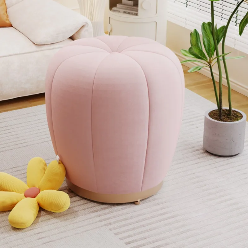 

PK51: Cream Style Makeup Stool, High-End Round Pumpkin Stool, Girls' Bedroom Footstool, Modern Pink Wardrobe Stool,