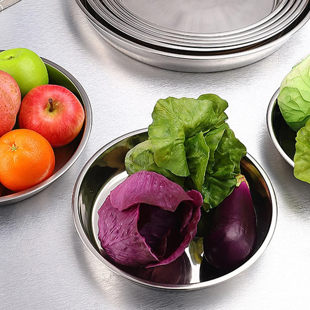 

24Cm Stainless Steel Round Plate Easy Clean Dish for Camping Travel Picnic Kids Lunch Bakery Cake Fruit Serving Silver