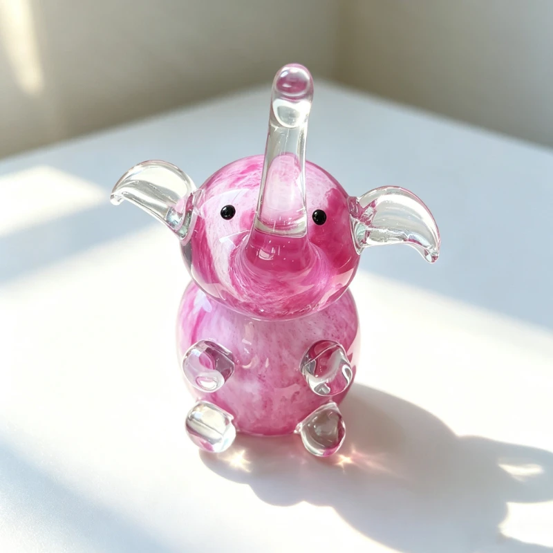 Handmade Glass Elephant Figurine Cute Animal Sculpture for Home Decor Desk Ornament Creative Gift for Friend Family Birthday