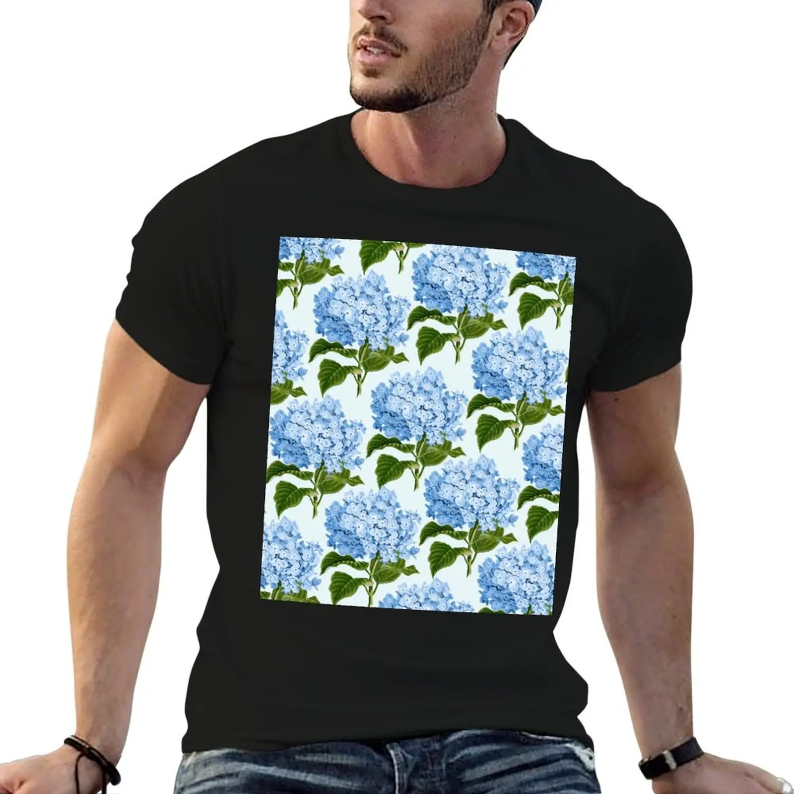 Blue hydrangea print - floral print T-Shirt shirts graphic vintage graphic tee mens champion t shirts