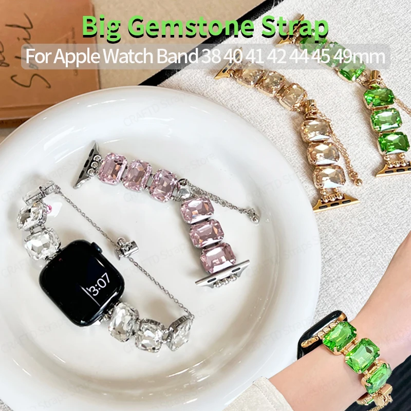 

Luxury Big Gemstone Strap for Apple Watch Ultra 2 49mm 7 8 9 45mm 41mm Women Jewelry Bracelet for IWatch Band 6 5 4 40mm 44mm 38