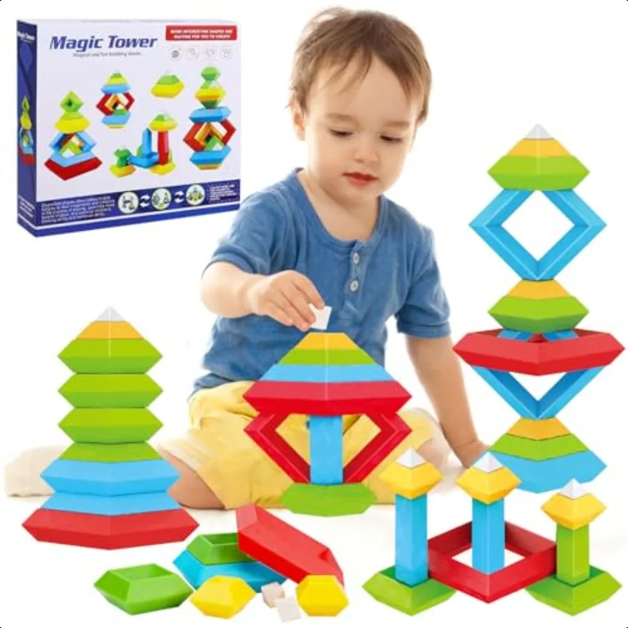 

Ts Kebto Монтири Игрушки для 1, 2, 3, 4, 5 лет для мальчиков и девочек, 13 дошкольных обучающих занятий, 30 шт., штабелируемые строительные блоки