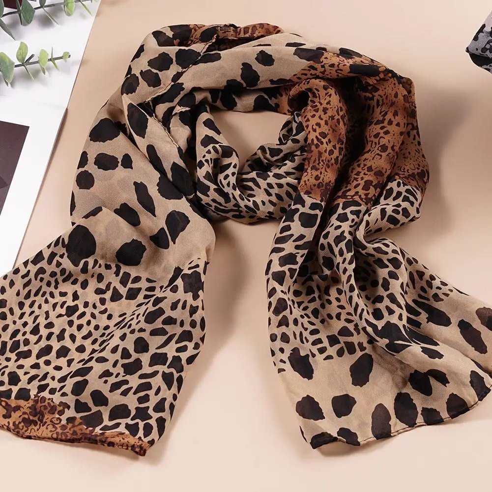 Fashion Leopard Scarf New Korean Fashion Chiffon Scarf Wrap Shawl Stole Scarves Wraps For Women Elegant Long Neck Large Scarf