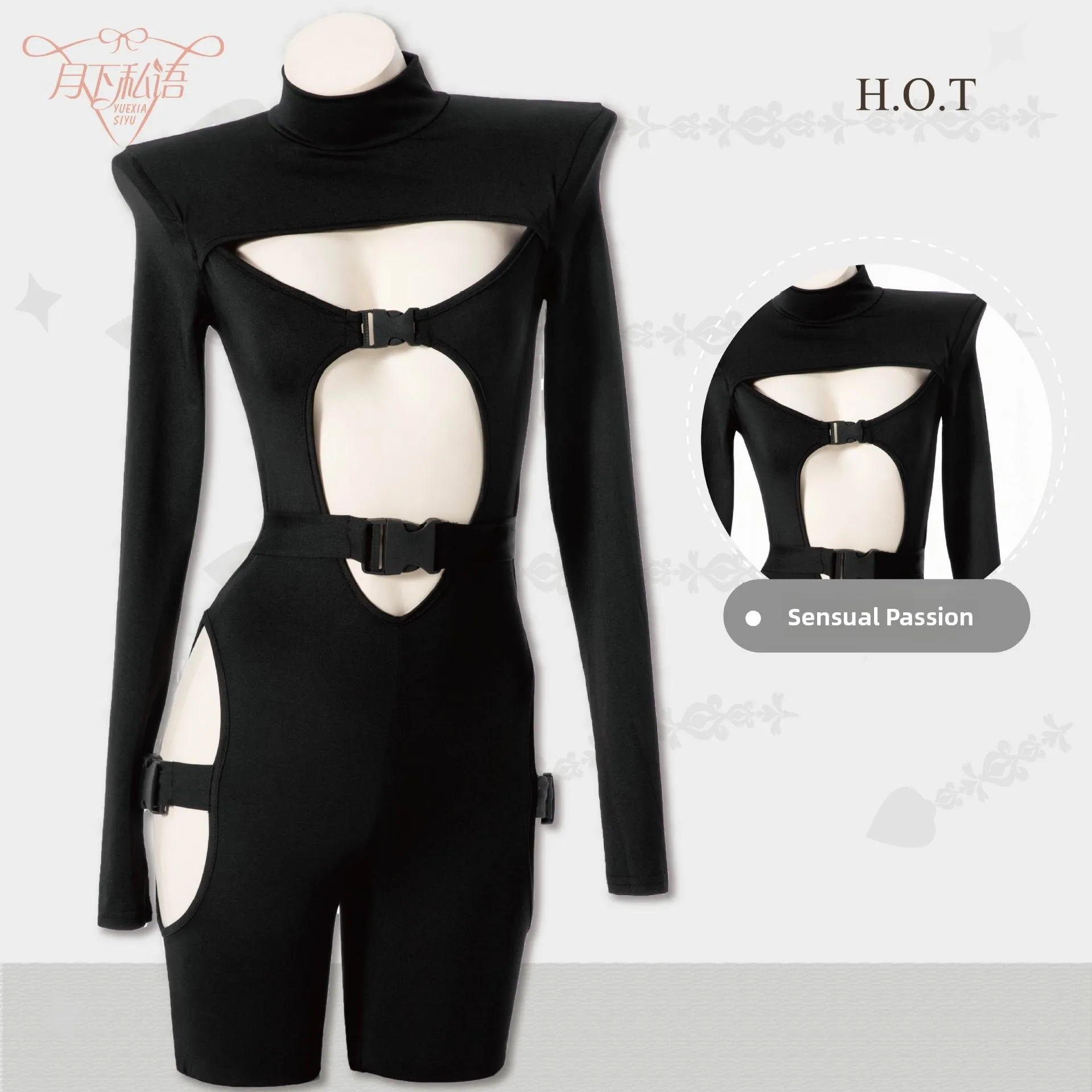 Punk Style Zipper Slim Fit Long Sleeve  Suit Sexy Hollow out Design Halloween Costume for Women Chinese Manufacturer