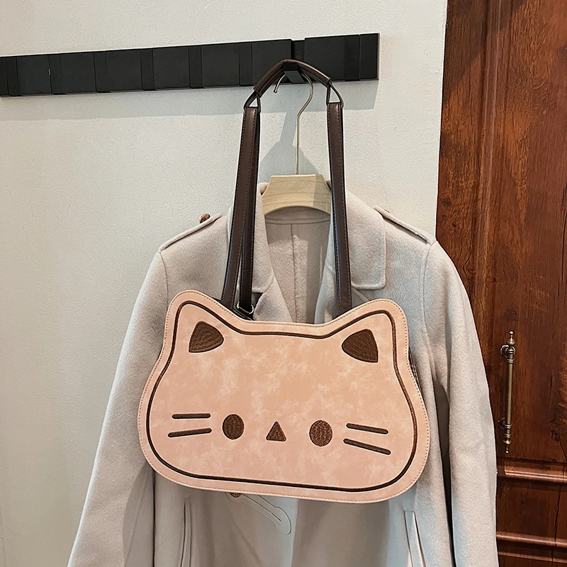 

Fashion Women's Cute Cat Shaped Crossbody Bag Embroidered Pink Plaid Students Tote Shoulder Bags for Gifts
