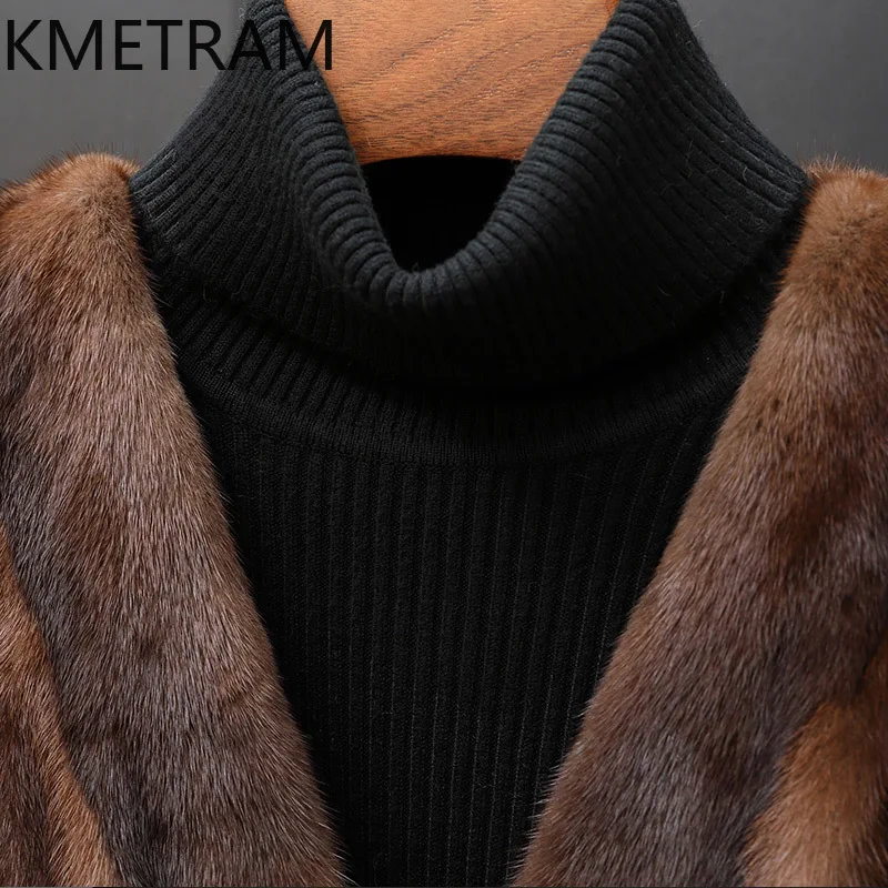 KMETRAM 100% سترة نسائية فاخرة من فرو المنك بالكامل برقبة على شكل حرف v قصيرة معطف فرو منك حقيقي شتاء جديد في ملابس خارجية ملابس نسائية 2025