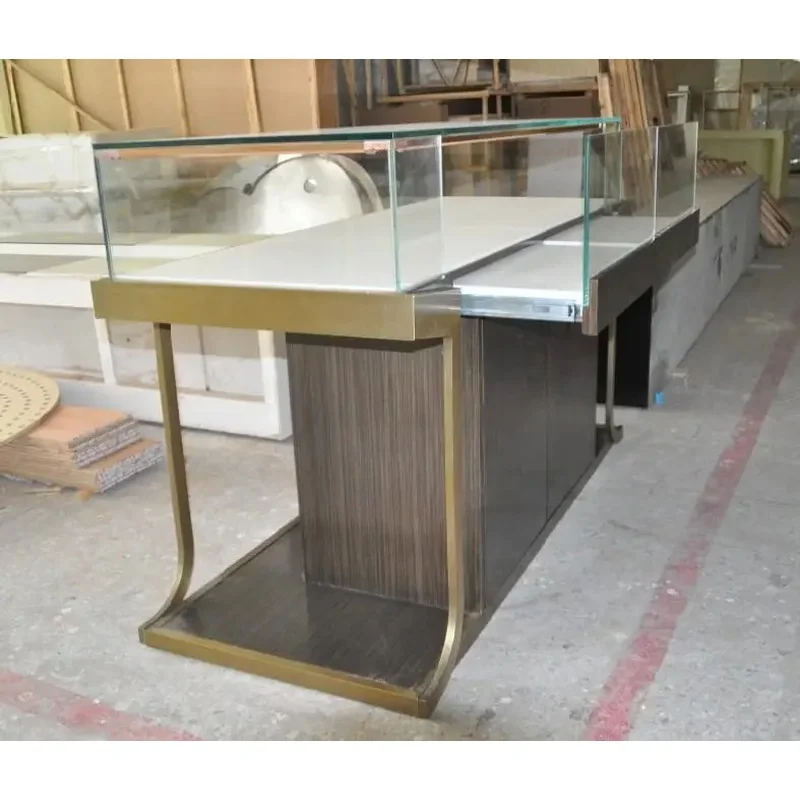 custom.Jewellery Pedestal Stand Watch Glass Metal Showcase Stainless Steel Counter Jewelry Showcase Display Cabinet
