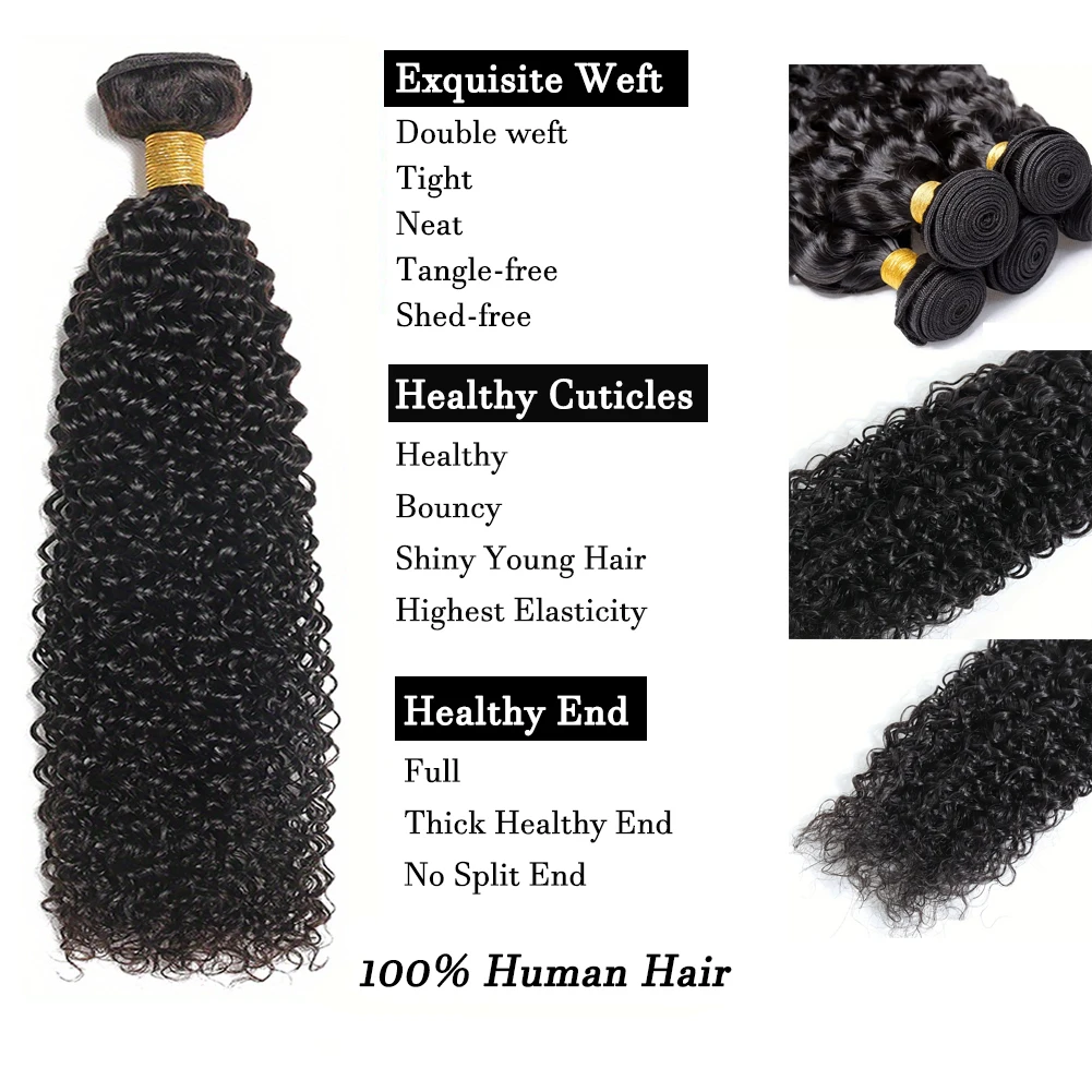 8-30Inch Kinky Curly Human Hair Bundles 12A Brazilian Virgin Hair Weave 100% Human Hair Extensions Natural Black 1pc Bundle