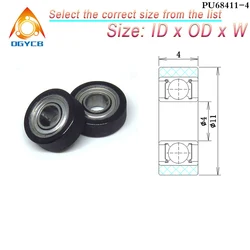 1pcs 4x11x4 Polyurethane Rollers Bearing 684ZZ PU68411-4 PU Coated Wheels Bearing OD 11mm Soft Rubber Mute Pulleys 4*11*4