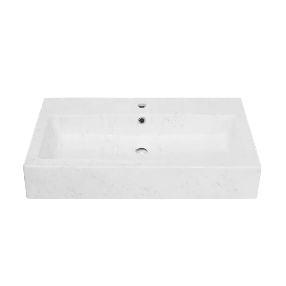 Wide Rectangle Vessel Sink Non-Porous Scratch Resistant Ceramic Faucet Drain Voltaire Collection