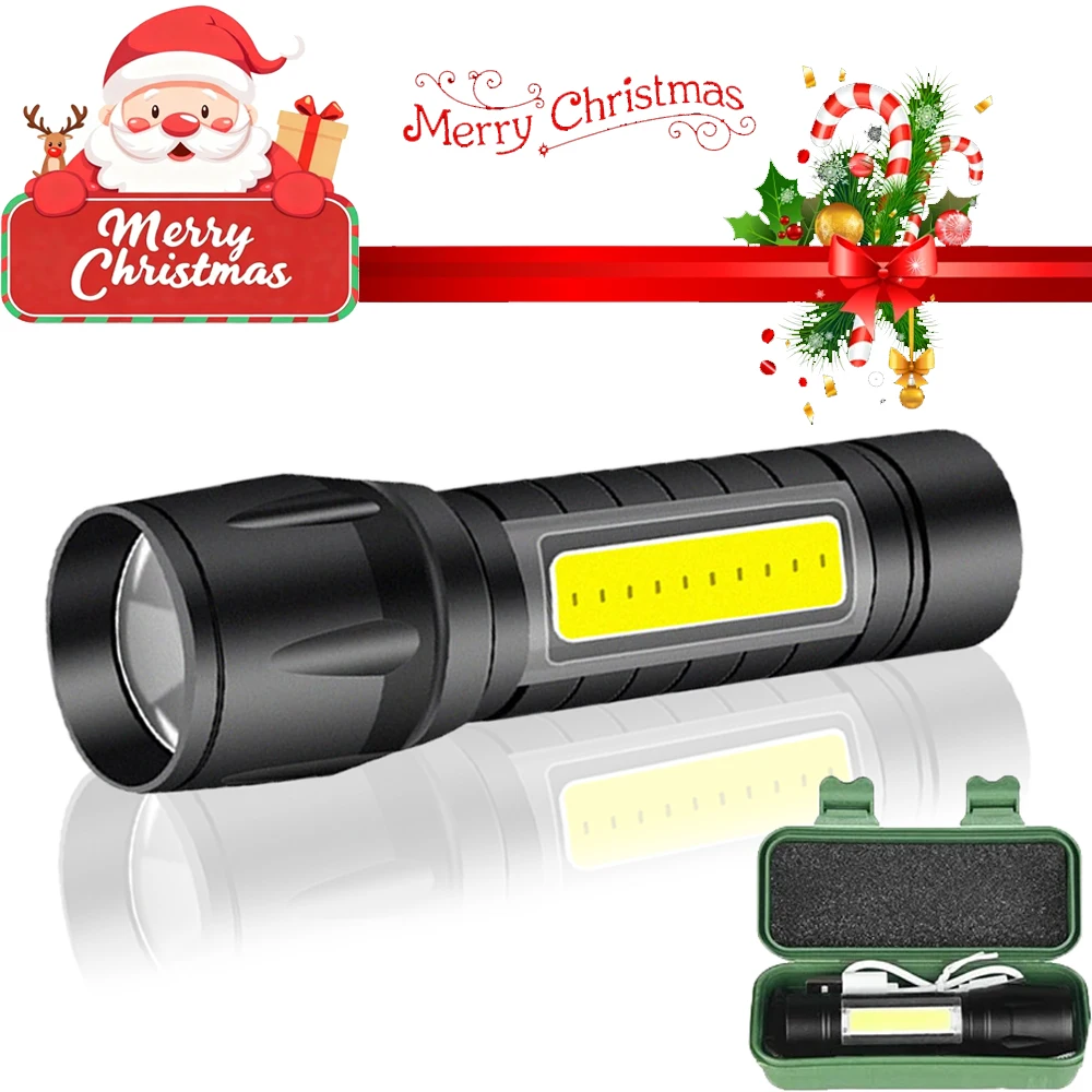 Portable COB LED Flashlight USB Rechargeable Zoom Light Tactical Torch Lamp Waterproof Emergency Camping Lights & Christmas Gift
