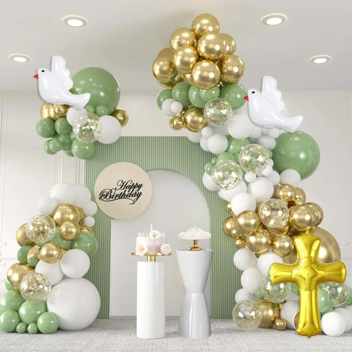 Juego de crucifijo, juego de globos de paloma, juego de globos de fiesta para comunión, fiesta de cumpleaños, ceremonia de compromiso, fiesta de boda