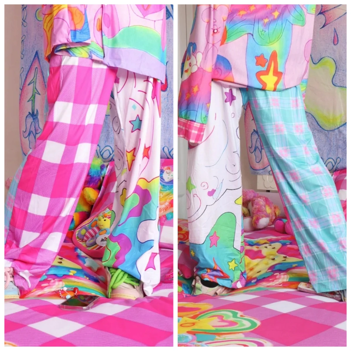 Soft Cute Macaron Harajuku-style Y2K 3D Printed Sports Casual Long Pants, Cool-feeling Sleep Pants, Street-style Relaxed Fit