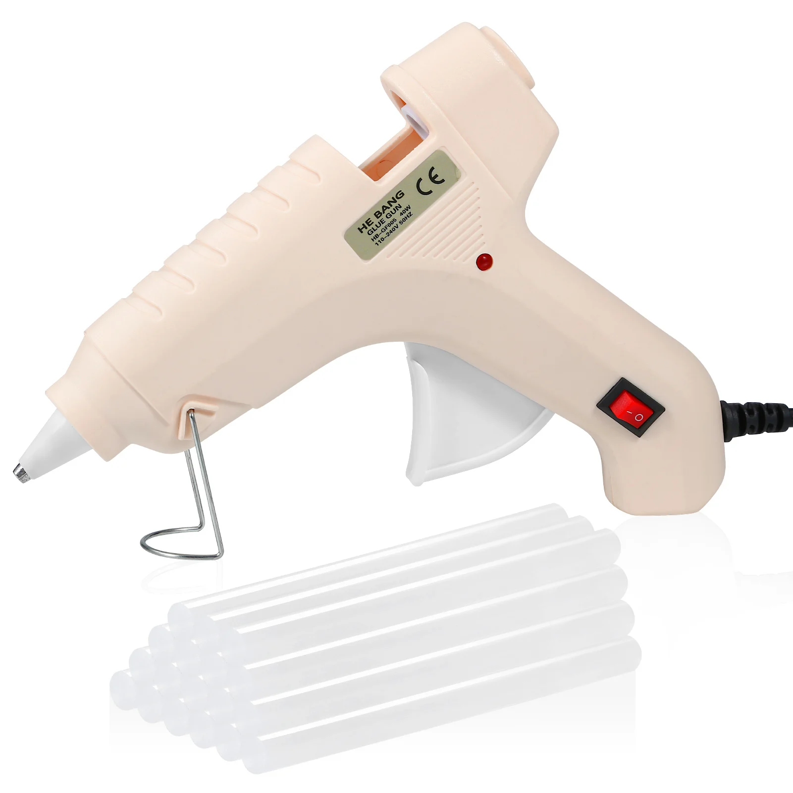 40W Beige Full Size Hot Melt Glue Gun with 30pcs Glue Gun Sticks 11mm