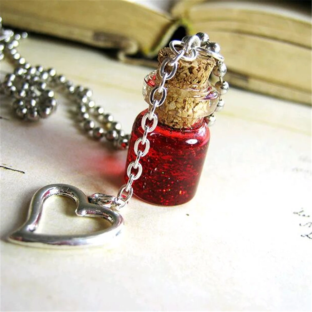 Love Potion Glass Bottle Necklace Charm Magic Cork Vial Pendant Heart Spell