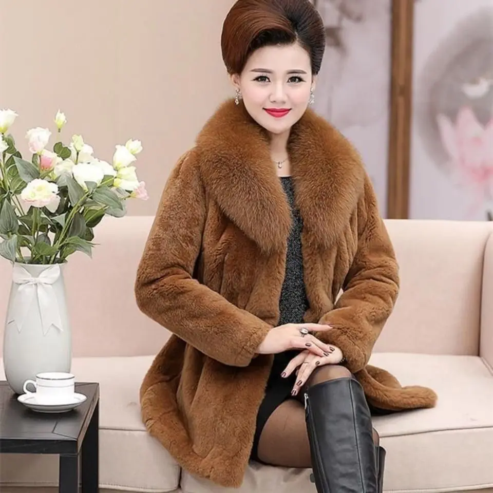 Winter Fur Coat Warm Women Luxury Brand High Quality Fur Collar Faux Fur Jacket Soft Jackets Slim Thick Windproof Snowwear Trend