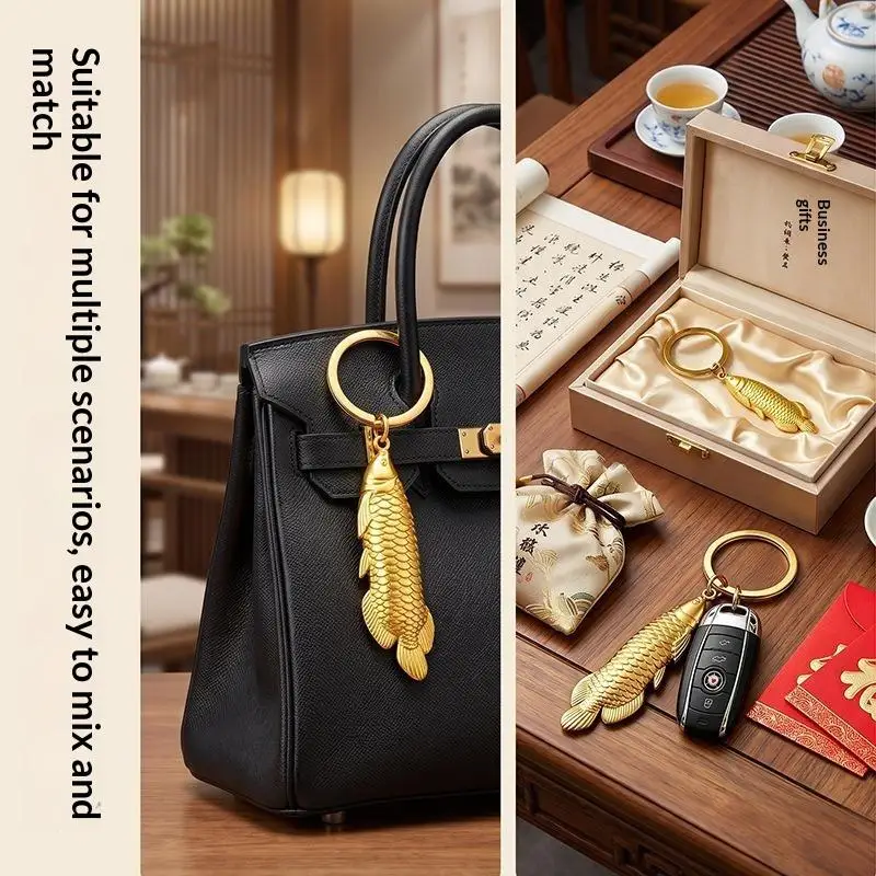 1/3Pcs Metal Fish Keychain Alloy Golden Carp Pendant Keyring Creative Charm Bag Hanging Decoration Car Key Ornaments Gifts