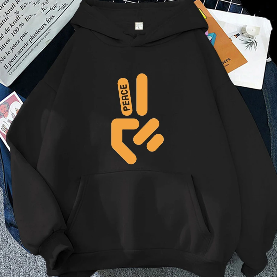 

Peace Print Men Women Hoodie Funny Yeah Pattern Neutral Sweatshirt Street Fashion Casual Breathable Couple Comfy Soft Pullover
