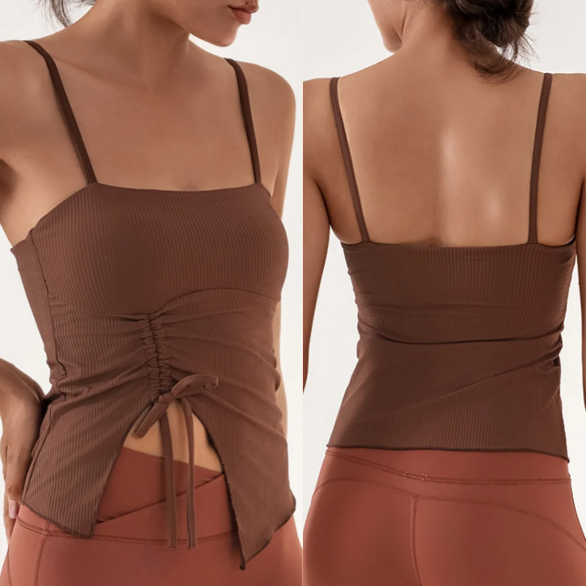 

yoga tank top drawstrings slits suspender top for dancing top exercise fitness training yoga vest breast pad spicy girl clothing