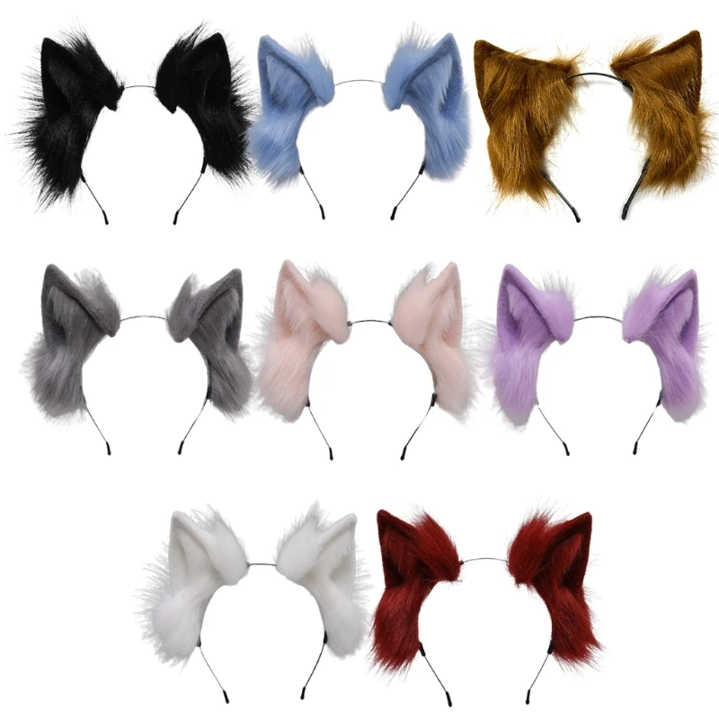 Handmade for Cat Faux Fur Ears Headband Solid Color Fluffy Plush Animal Hair Hoop Anime Fancy Dress Party Cosplay Dropship