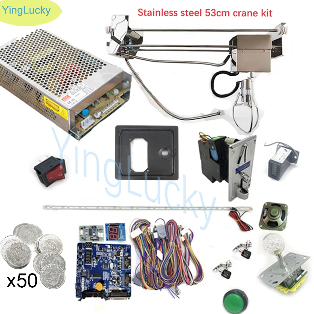 Crane Arcade Claw Game Vending Machine Kit, DIY Toy, 53 Gantry with Game Board, Joystick Buttons, Power Supply, LED Light