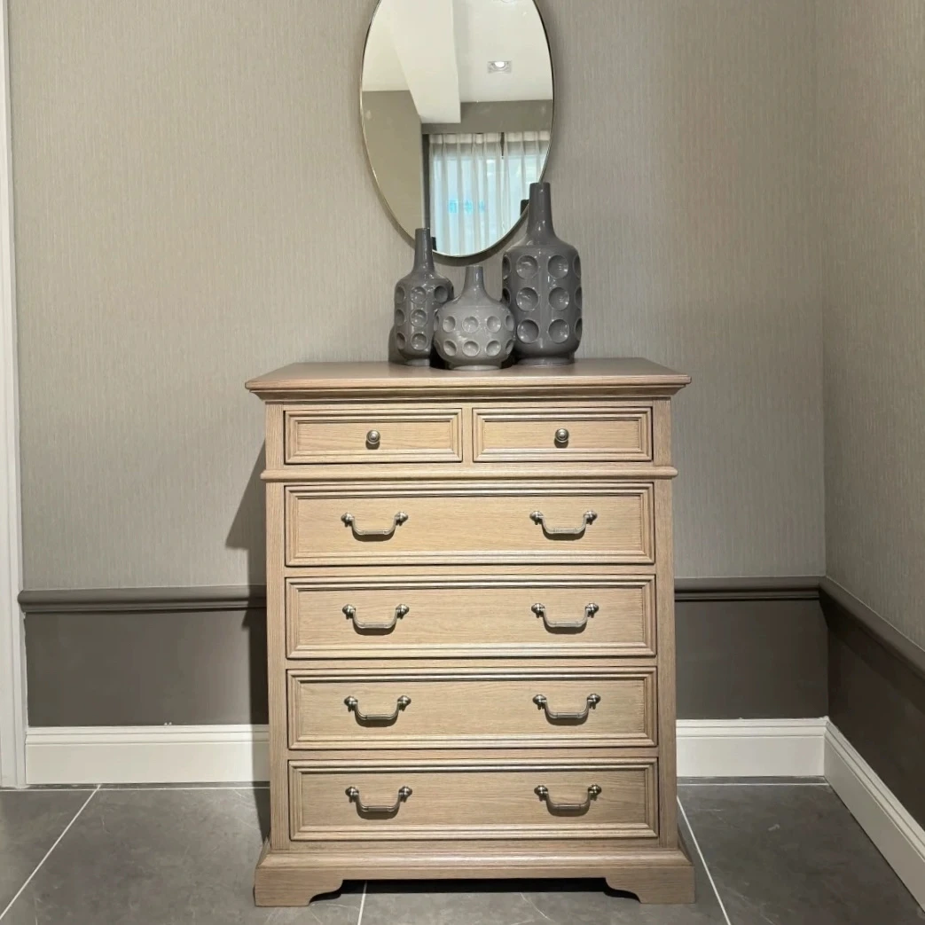 

North American solid wood chest Oak manor French retro bedroom chest of drawers modern simple storage bedside cabinet American