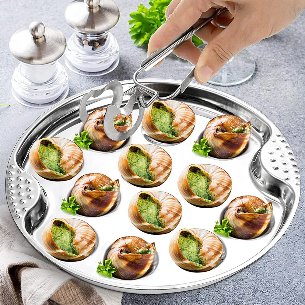 

1Set Stainless Steel Escargot Plate Special Groove Design Non-Slip Shellfish Tray Oyster Baking Pan Snail Serving Dish Kitchen