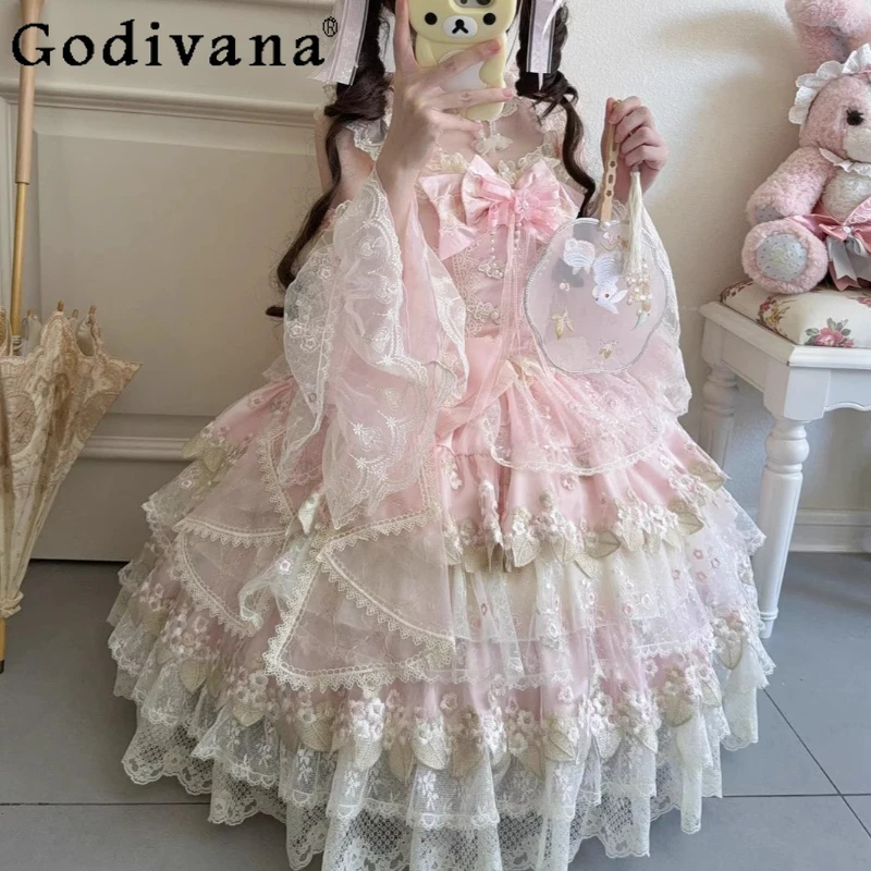 

Original Design Chinese Style Lolita Cos Dresses Set Autumn New Girl's Sweet Elegant Bow Lace Fairy Dress Princess Dress Jsk